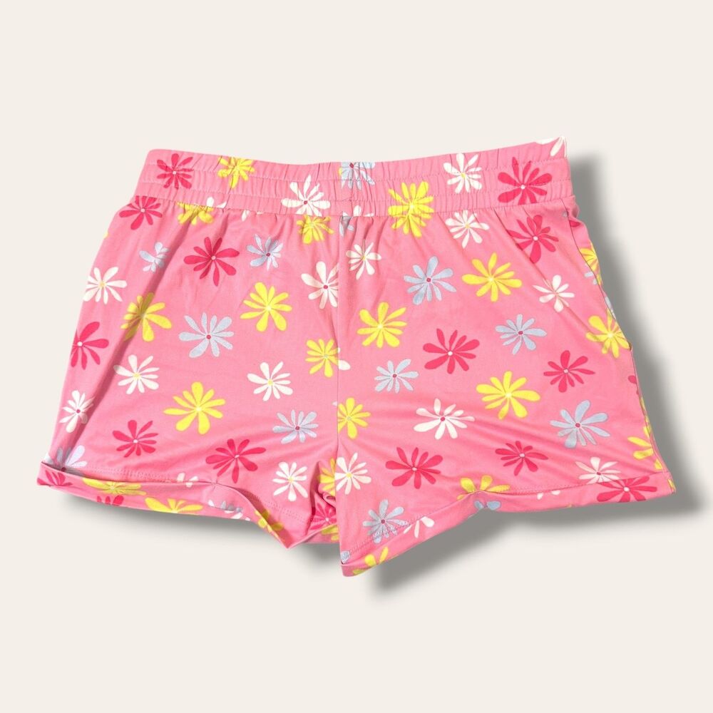 Roudelain Shorts Womens M Pink Floral Elastic Waist Pockets Lounge Sleep Stretch